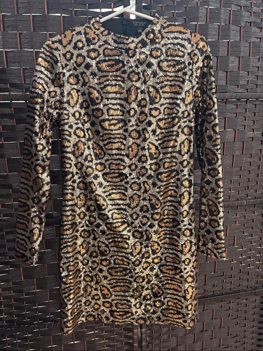 Topshop Sequin Leopard Print Mini Dress in Gold and Black